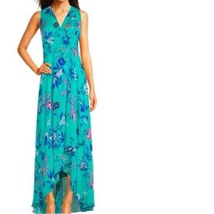 Calvin Klein Teal Floral High Low Chiffon Dress